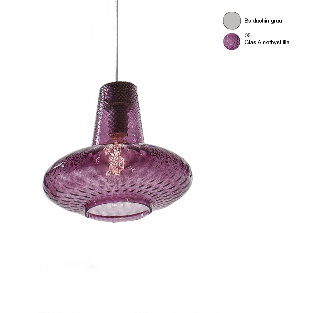 Federico de Majo Giulietta Hängelampe 1-flg. E27 grau mit 3000mm Kabel Glas Amethyst von Zafferano