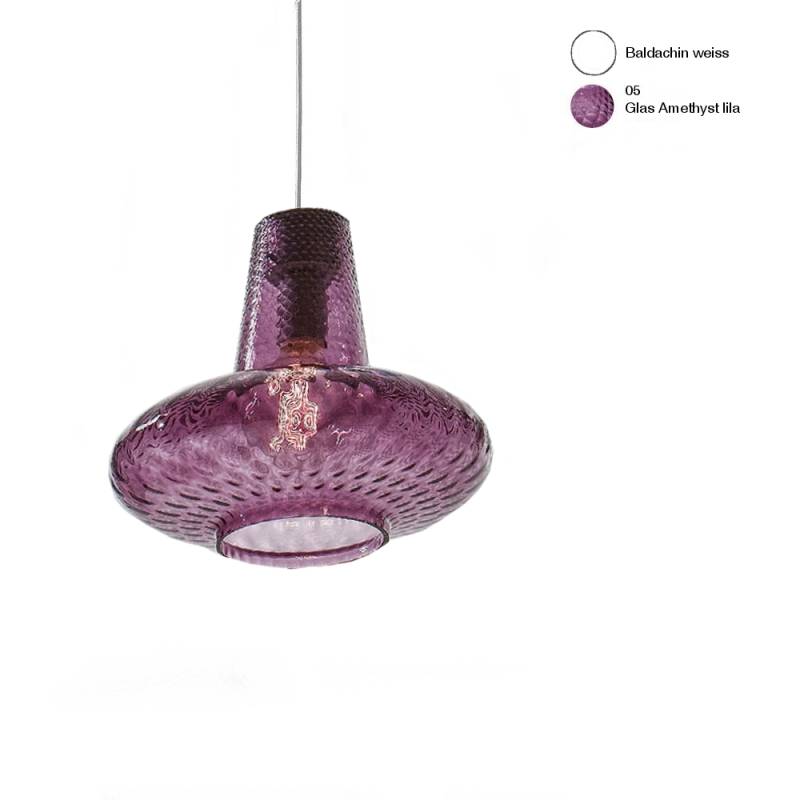 Federico de Majo Giulietta Hängelampe 1-flg. E27 weiß mit 1300mm Kabel Glas Amethyst von Zafferano