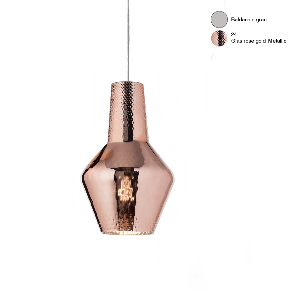 Federico de Majo Romeo Hängelampe 1-flg. E27 grau mit 3000mm Kabel Glas rose´gold Metallic von Zafferano