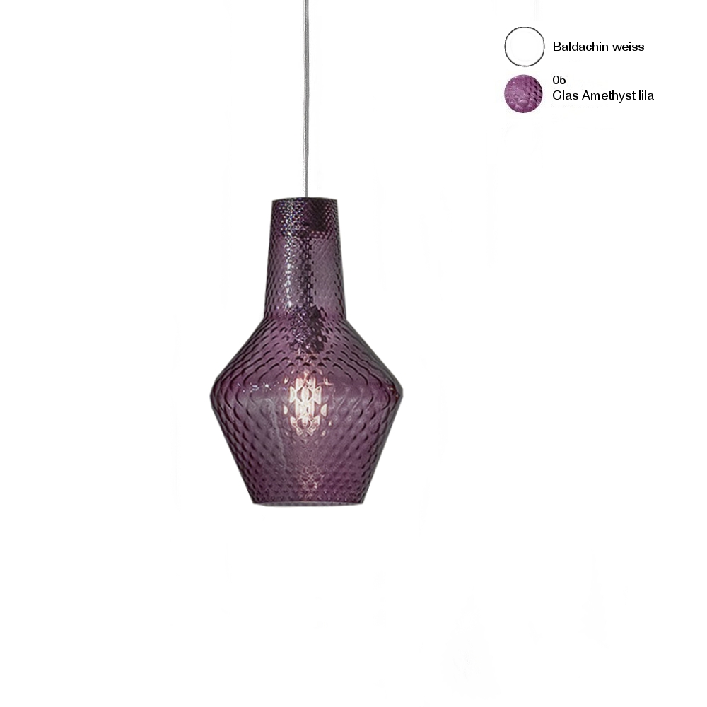 Federico de Majo Romeo Hängelampe 1-flg. E27 weiß mit 1300mm Kabel Glas Amethyst von Zafferano