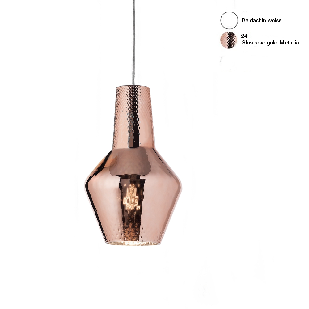 Federico de Majo Romeo Hängelampe 1-flg. E27 weiß mit 1300mm Kabel Glas rose´gold Metallic von Zafferano