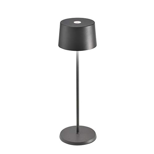 Zafferano Olivia Dimmbare LED-Tischlampe, IP65-Schutz, für Innen-/ Außenbereich, Micro-USB-Ladegerät, Höhe 35,5 cm, EU-Stecker-Dunkel Grau von Zafferano