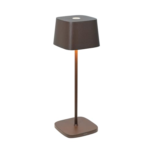 Zafferano, Ofelia Lampe, Kabellose, Wiederaufladbare Tischlampe mit Touch Control, Auch für den Außenbereich Geeignet, Dimmer, 2200-3000 K, Höhe 29 cm, Farbe Corten von Zafferano