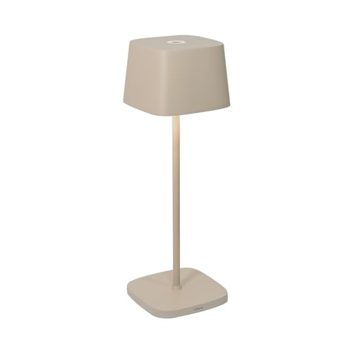 Zafferano, Ofelia Lampe, Kabellose, Wiederaufladbare Tischlampe mit Touch Control, Auch für den Außenbereich Geeignet, Dimmer, 2200-3000 K, Höhe 29 cm, Farbe Sand von Zafferano