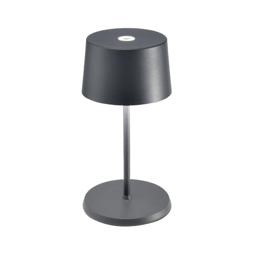 Zafferano, Olivia Mini Lampe, Tragbare und Wiederaufladbare Tischlampe mit Touch Control, Geeignet für Wohnzimmer und Außenbereich, Dimmer, 2200-3000 K, Höhe 22 cm, Farbe Dunkelgrau von Zafferano