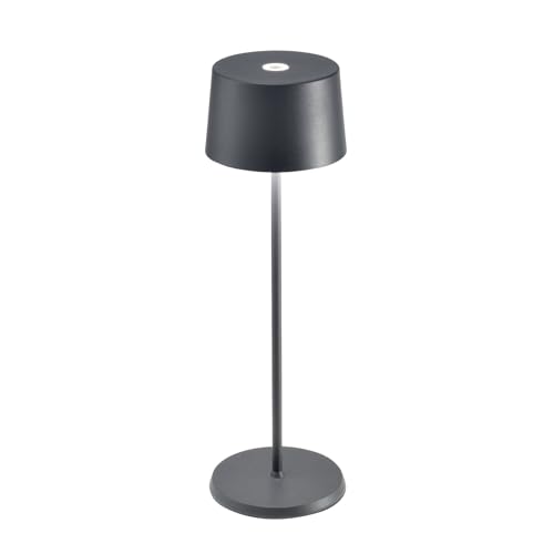 Zafferano, Olivia Pro Lampe, Tragbare und Wiederaufladbare Tischlampe mit Touch Control, Geeignet für Wohnzimmer und Außenbereich, Dimmer, 2200-3000 K, Höhe 35 cm, Farbe Dunkelgrau von Zafferano