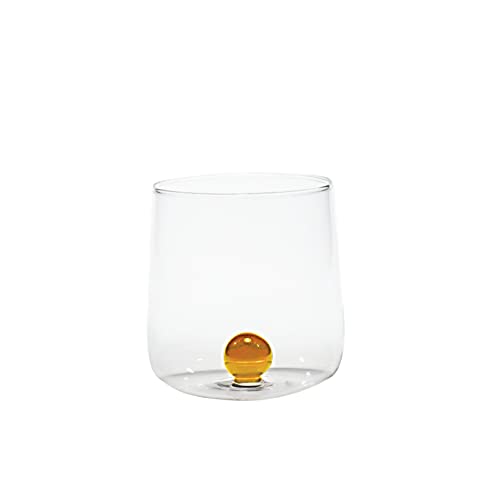 Zafferano Bilia Glasbecher - Handgemachtes Transparent Glas, Verziert mit bunter Glaskugel im Inneren, cl 44 h 90mm d 88mm - Set 6 Stück - goldgelb von Zafferano