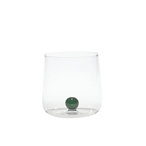 Zafferano Bilia Glasbecher - Handgemachtes Transparent Glas, Verziert mit bunter Glaskugel im Inneren, cl 44 h 90mm d 88mm - Set 6 Stück - grün, BA00113 von Zafferano