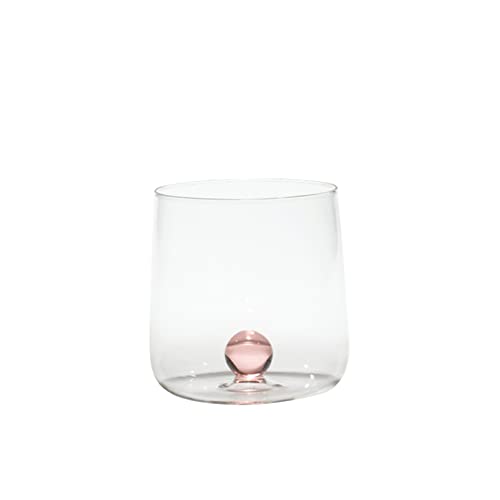 Zafferano Bilia Glasbecher - Handgemachtes Transparent Glas, Verziert mit bunter Glaskugel im Inneren, cl 44 h 90mm d 88mm - Set 6 Stück - rosa von Zafferano