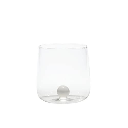 Zafferano Bilia Glasbecher - Handgemachtes Transparent Glas, Verziert mit bunter Glaskugel im Inneren, cl 44 h 90mm d 88mm - Set 6 Stück - weiß von Zafferano