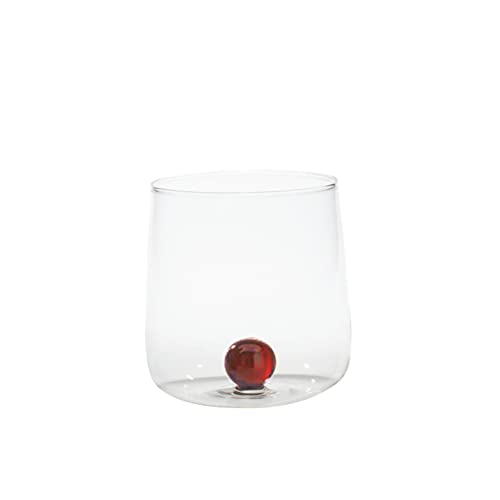 Zafferano Bilia - Handgemachtes Transparent Glas, Handmade Borosilikatglas Becher, Verziert mit bunter Glaskugel im Inneren, Kapazität 44 cl, Durchmesser 88 mm, 6 Stück - Bernstein von Zafferano