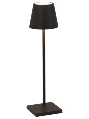 Zafferano, Poldina Micro Lampe, Kabellose, Wiederaufladbare Tischlampe mit Touch Control, Geeignet für Wohnzimmer und Außenbereich, Dimmer, 2200-3000 K, Höhe 27,5 cm, Farbe Schwarz von Zafferano