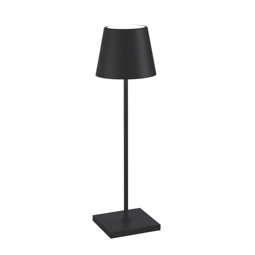 Zafferano Poldina Pro Black Limited Edition Kabellose LED-Tischlampe Wiederaufladbar Touch-Dimmer - Kabelloses Aufladen, IP65 Innen/Außeneinsatz, Lange Lebensdauer, Aluminium, H38cm - Schwarz von Zafferano