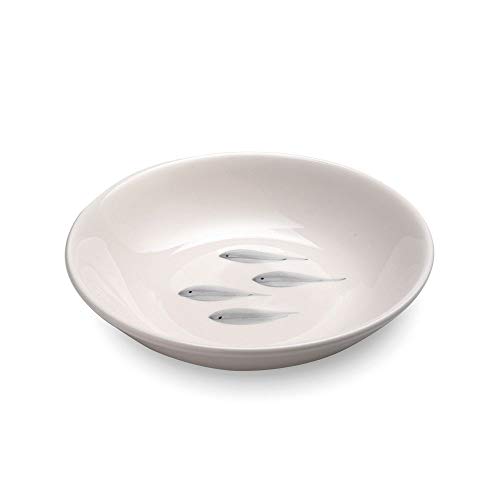 Zafferano Mannaggia Li Pescetti - Porzellan-Tiefteller, Durchmesser 222 mm, Farbe Grau, Fisch-Muster, spülmaschinenfest - Set 6-teilig, ZAFFMANDEEPPES6-GY von Zafferano