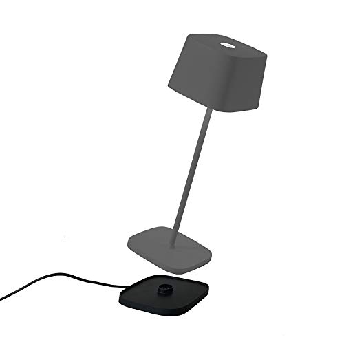 Zafferano, Ofelia Lampe, Kabellose, Wiederaufladbare Tischlampe mit Touch Control, Auch für den Außenbereich Geeignet, Dimmer, 2700-3000 K, Höhe 29 cm, Farbe Dunkelgrau von Zafferano