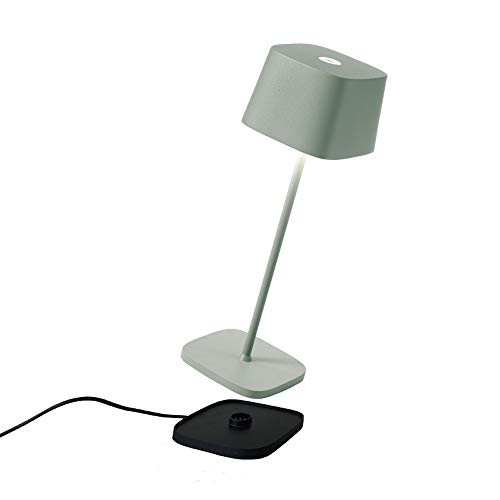 Zafferano, Ofelia Lampe, Kabellose, Wiederaufladbare Tischlampe mit Touch Control, Auch für den Außenbereich Geeignet, Dimmer, 2700-3000 K, Höhe 29 cm, Farbe Salbei von Zafferano