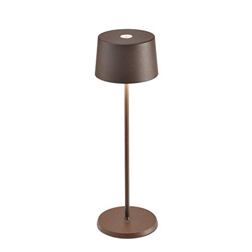 Zafferano Olivia Dimmbare LED-Tischlampe, IP65-Schutz, für Innen-/ Außenbereich, Micro-USB-Ladegerät, Höhe 35,5 cm, EU-Stecker-Corten von Zafferano