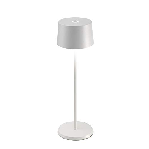 Zafferano Olivia Dimmbare LED-Tischlampe, IP65-Schutz, für Innen-/ Außenbereich, Micro-USB-Ladegerät, Höhe 35,5 cm, EU-Stecker-Weiß von Zafferano