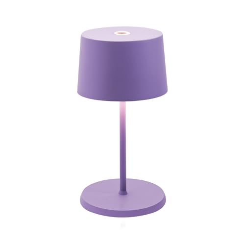 Zafferano, Olivia Mini Lampe, Tragbare und Wiederaufladbare Tischlampe mit Touch Control, Geeignet für Wohnzimmer und Außenbereich, Dimmer, 2700-3000 K, Höhe 22 cm, Farbe Lila von Zafferano