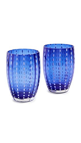 Zafferano Pearl Glass Cup Handmade Transparent Stained Glass cl 32 H 109 mm D 71 mm Set of 2 Blue von Zafferano