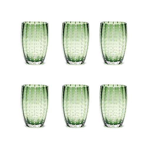Zafferano Perle Glasbecher - Handgemachtes transparentes Buntglas, cl 32 h 109mm d 71mm - Set 6 Stück - Britisches Renngrün von Zafferano