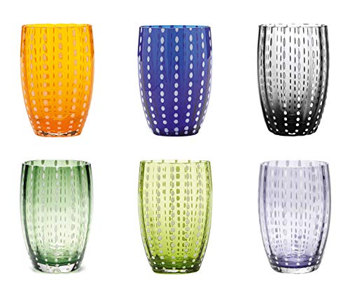 Zafferano Perle Glasbecher - Handgemachtes transparentes Buntglas, cl 32 h 109mm d 71mm - Set 6 Stück - Farblich Sortiert von Zafferano