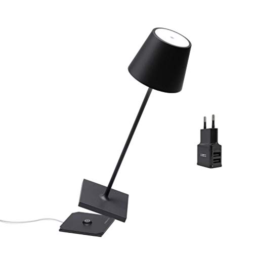 [Amazon Exclusive] Zafferano Poldina Pro Black Lim Auflage Kabellose LED-Tischlampe Wiederaufladbar Touch-Dimmer - IP65 Innen/Außeneinsatz, Aluminium, H38cm, mit Mehrfach-USB-Ladegerät - Schwarz von Zafferano