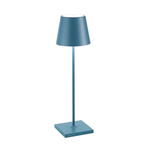 Zafferano Poldina Pro - Dimmbare LED-Tischlampe aus Aluminium, Schutzart IP54, Verwendung im Innen-/Außenbereich, Kontaktladestation, H38cm, EU-Stecker (Blau) von Zafferano