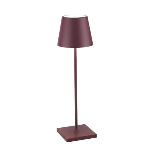 Zafferano Poldina Pro - Dimmbare LED-Tischlampe aus Aluminium, Schutzart IP54, Verwendung im Innen-/Außenbereich, Kontaktladestation, H38cm, EU-Stecker (Bordeaux) von Zafferano