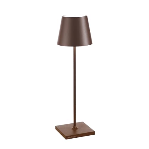 Zafferano Poldina Pro - Dimmbare LED-Tischlampe aus Aluminium, Schutzart IP54, Verwendung im Innen-/Außenbereich, Kontaktladestation, H38cm, EU-Stecker (Corten) von Zafferano