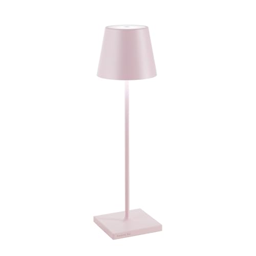 Zafferano Poldina Pro - Dimmbare LED-Tischlampe aus Aluminium, Schutzart IP54, Verwendung im Innen-/Außenbereich, Kontaktladestation, H38cm, EU-Stecker (Rosa) von Zafferano