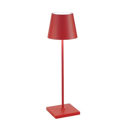 Zafferano, Poldina Pro Lampe, Kabellose, Wiederaufladbare Tischlampe mit Touch Control, Auch für den Außenbereich Geeignet, Dimmer, 2200-3000 K, Höhe 38 cm, Farbe Rot von Zafferano