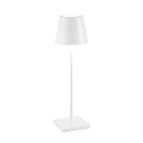 Zafferano Poldina Pro - Dimmbare LED-Tischlampe aus Aluminium, Schutzart IP54, Verwendung im Innen-/Außenbereich, Kontaktladestation, H38cm, EU-Stecker (Weiss) von Zafferano