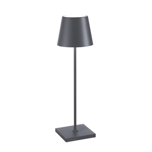 Zafferano Poldina Pro - Dimmbare LED-Tischlampe aus Aluminium, Schutzart IP65, Verwendung im Innen-/Außenbereich, Kontaktladestation, H38cm, EU-Stecker (Dunkelgrau) von Zafferano