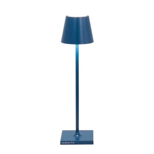 Zafferano, Poldina Micro Lampe, Kabellose, Wiederaufladbare Tischlampe mit Touch Control, Geeignet für Wohnzimmer und Außenbereich, Dimmer, 2200-3000 K, Höhe 27,5 cm, Farbe Capriblau von Zafferano