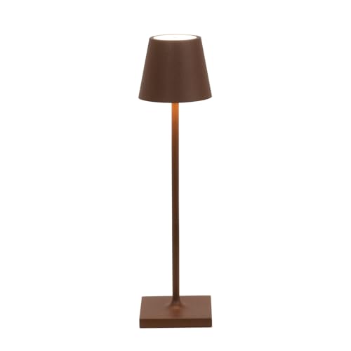 Zafferano, Poldina Micro Lampe, Kabellose, Wiederaufladbare Tischlampe mit Touch Control, Geeignet für Wohnzimmer und Außenbereich, Dimmer, 2200-3000 K, Höhe 27,5 cm, Farbe Corten von Zafferano