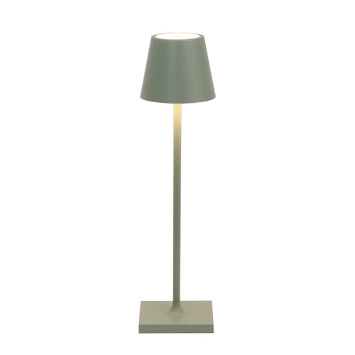 Zafferano, Poldina Micro Lampe, Kabellose, Wiederaufladbare Tischlampe mit Touch Control, Geeignet für Wohnzimmer und Außenbereich, Dimmer, 2200-3000 K, Höhe 27,5 cm, Farbe Salbeigrün von Zafferano