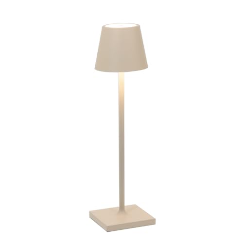 Zafferano, Poldina Micro Lampe, Kabellose, Wiederaufladbare Tischlampe mit Touch Control, Geeignet für Wohnzimmer und Außenbereich, Dimmer, 2200-3000 K, Höhe 27,5 cm, Farbe Sand von Zafferano