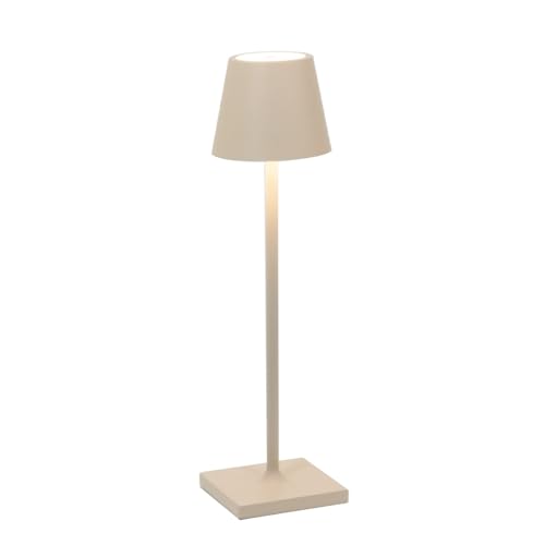 Zafferano, Poldina Micro Lampe, Kabellose, Wiederaufladbare Tischlampe mit Touch Control, Geeignet für Wohnzimmer und Außenbereich, Dimmer, 2200-3000 K, Höhe 27,5 cm, Farbe Sand von Zafferano
