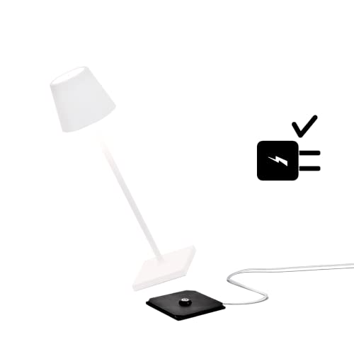 Zafferano Poldina Pro Micro Kabellose LED-Tischlampe Wiederaufladbar 2200-2700-3000K, IP65 Innen/Außeneinsatz, Lange Lebensdauer, Aluminium, H27.5cm mit Mehrfach-USB-Ladegerät (EU/UK/US) - Weiß von Zafferano