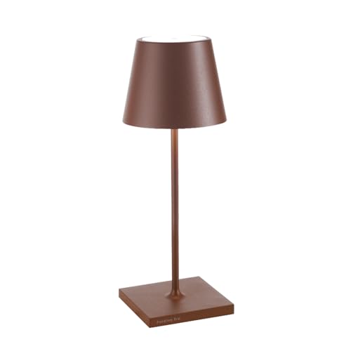 Zafferano Poldina Pro Mini - Dimmbare LED-Tischlampe aus Aluminium, Schutzart IP54, Verwendung im Innen-/Außenbereich, Kontaktladestation, H30cm, EU-Stecker (Corten) von Zafferano