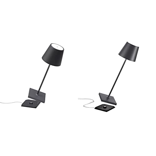 Zafferano Poldina Pro Mini - Dimmbare LED-Tischlampe aus Aluminium, Schutzart IP54 & Poldina Pro - Dimmbare LED-Tischlampe aus Aluminium, Schutzart IP65, H38cm, EU-Stecker (Dunkelgrau) von Zafferano