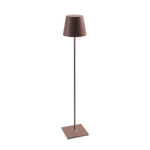 Zafferano Poldina Pro XXL - Dimmbare LED-Tischlampe aus Aluminium, Schutzart IP54, Innen-/Außenbereich, Kontaktladestation, Einstellbar H 150/81 / 69 cm, EU-Stecker (Corten) von Zafferano