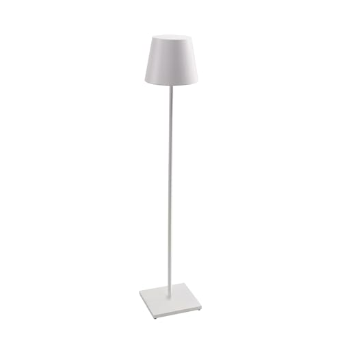 Zafferano Poldina Pro XXL - Dimmbare LED-Tischlampe aus Aluminium, Schutzart IP54, Innen-/Außenbereich, Kontaktladestation, Einstellbar H 150/81 / 69 cm, EU-Stecker (Weiss) von Zafferano