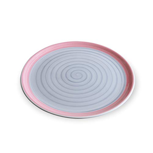 Zafferano Serie Spirale, Pizzateller aus Keramik, handverziert, spülmaschinenfest und mikrowellenfest, Durchmesser 33 cm, 6 Stück, grau und rosa von Zafferano