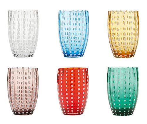 Zafferano ZAFPERLE-ASS2 Perle Glasbecher-Handgemachtes transparentes Buntglas, cl 32 h 109mm d 71mm-Set 6 Stück-Farblich Sortiert, Glass, PR00199 von Zafferano