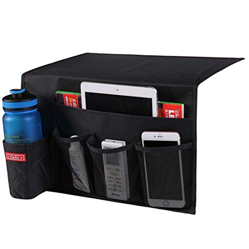 Zafit Nachttisch-Organizer mit 5 Taschen, Organizer für Wasserflaschen, Zeitschriften, Telefon, Gläser (schwarz) von Zafit