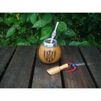 Argentinien - Mate, San Lorenzo, Yerba Tee Mit Stroh, Gravur Logo + Namen, Initiale, Datum .. Fußball, Tasse Calabaza, Stroh Lorenzo von ZagannGifts