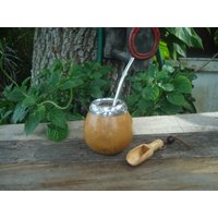 Mate Argentino Gourd + Stroh -Bombilla - Yerba Mate Uruguay Argentinien Poliert Braun Farbe Bonus Löffel von ZagannGifts