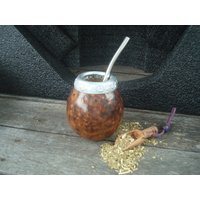 Mate Calabaza - Gourd + Stroh Bombilla, Bonus Löffel Yerba Beschattung Mate, Argentino, Uruguayer, Cup Gourd, Ferrule Mit Blumen von ZagannGifts